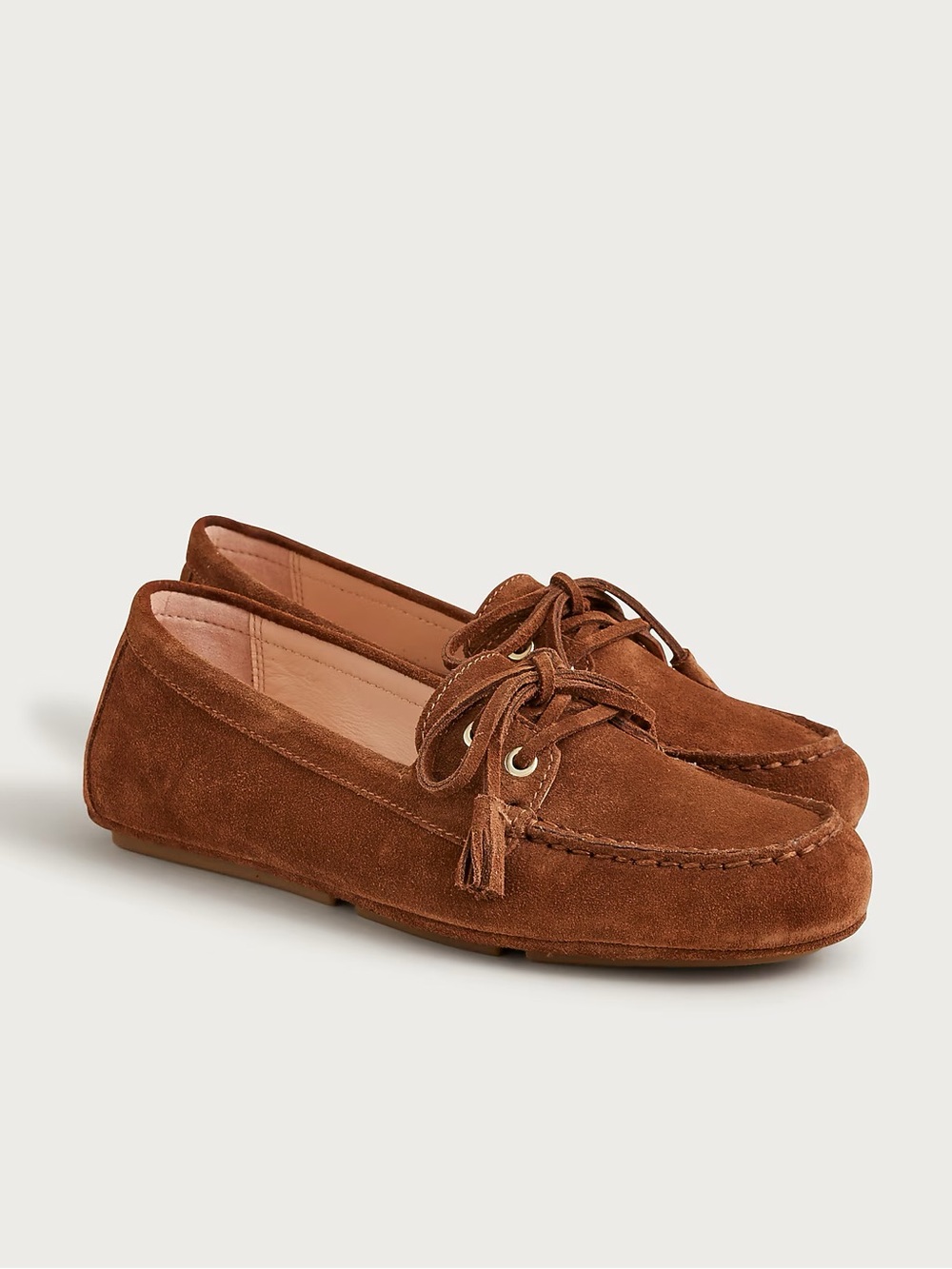 J. Crew Suede Tassel Moccasins in Chestnut Brown